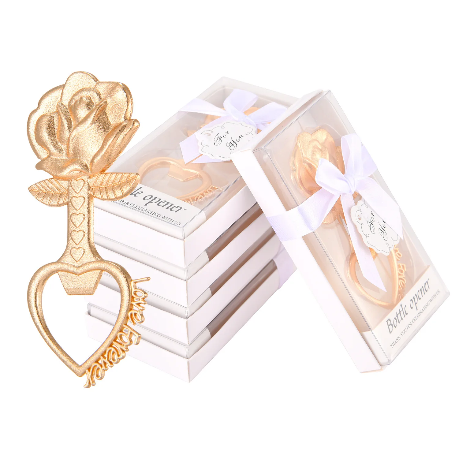 100Pcs Love Forever Rose Bottle Openers for Bridal Shower Favors or Wedding Gifts Souvenirs for Guests with Gift Box