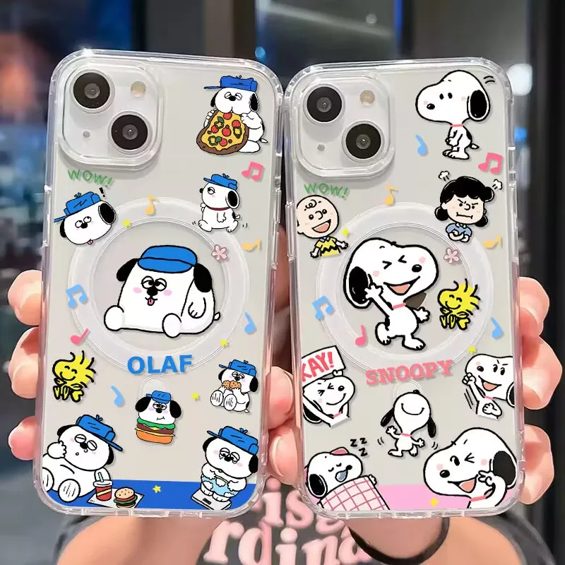 Cute Cartoon S-Snoopys Magsafe Magnetic Phone Case for Samsung Galaxy S24 S23 S22 S21 S20 FE Plus Ultra 5G Soft Clear TPU Cover