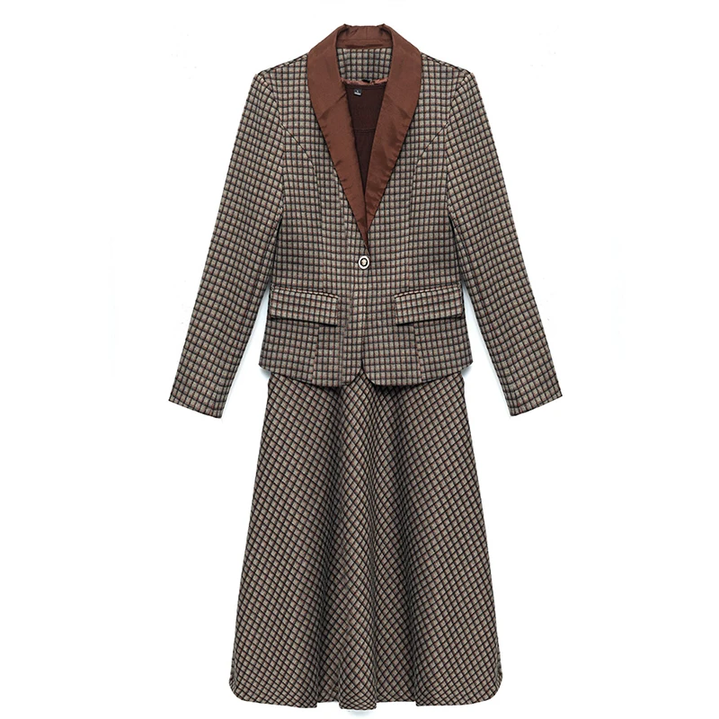 Robe à carreaux deux pièces pour femmes, nouvelle collection automne-hiver 2023, Blazer décontracté, à la mode, Slim, manches longues