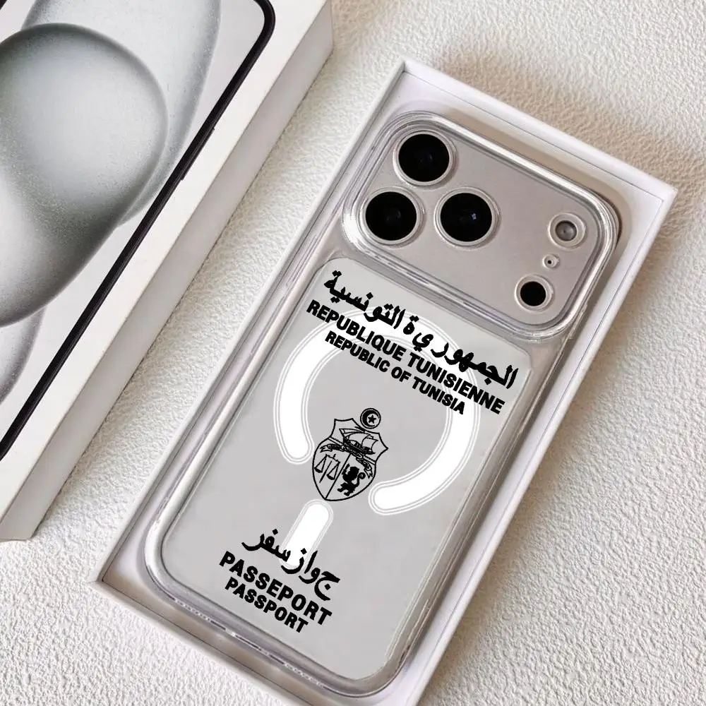 Tunisia Passport Phone Case for iPhone 17 16 15 14 13 12 11 Pro Max Plus Clear Magnetic Shockproof Scratch-Resistant