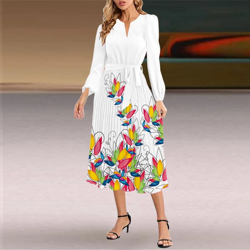 2023 Autumn and Winter New Women's Clothing Foreign Trade TemperamentSwing Pleated Dress Europe and America