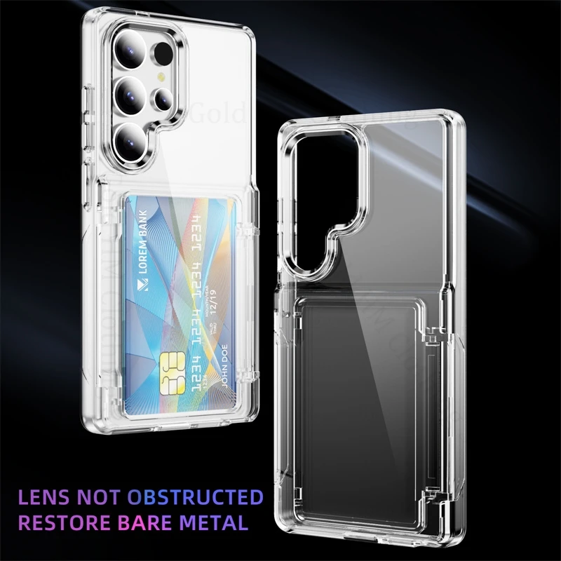 

Cases For Samsung S25 Ultra Clear Transparent Flip Card Slot Kickstand Case For Galayx S24 Ultra S23 S22 Shockproof Stand Cover