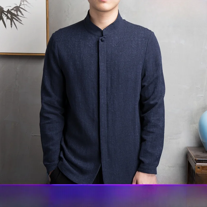 

Men's Hanfu irt Jaet Linen Cotton Long Sve Stand Collar Spring Faionable Antimicrobial Stand Fit Youthwear