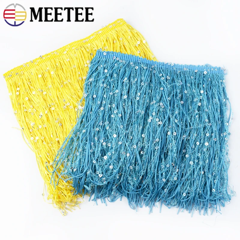 

1-10M Meetee 20cm Embroidered Sequin Tassel Fringe Lace Trims for Stage Performance Dress Fringes Ribbon DIY Clothing Sewing
