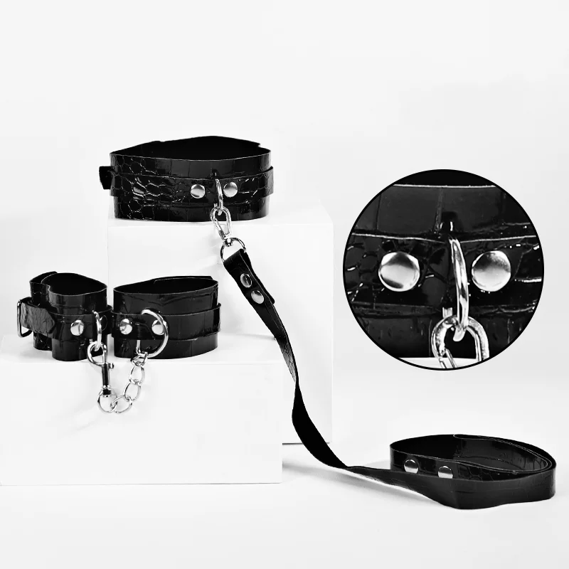 SM عبودية عدة الأفعى منقوشة الجلود الصوف مركب 12 قطعة 18 + الكبار الأزواج لعبة الجنس الكمامة طوق أصفاد المثيرة لعبة الدعائم #5