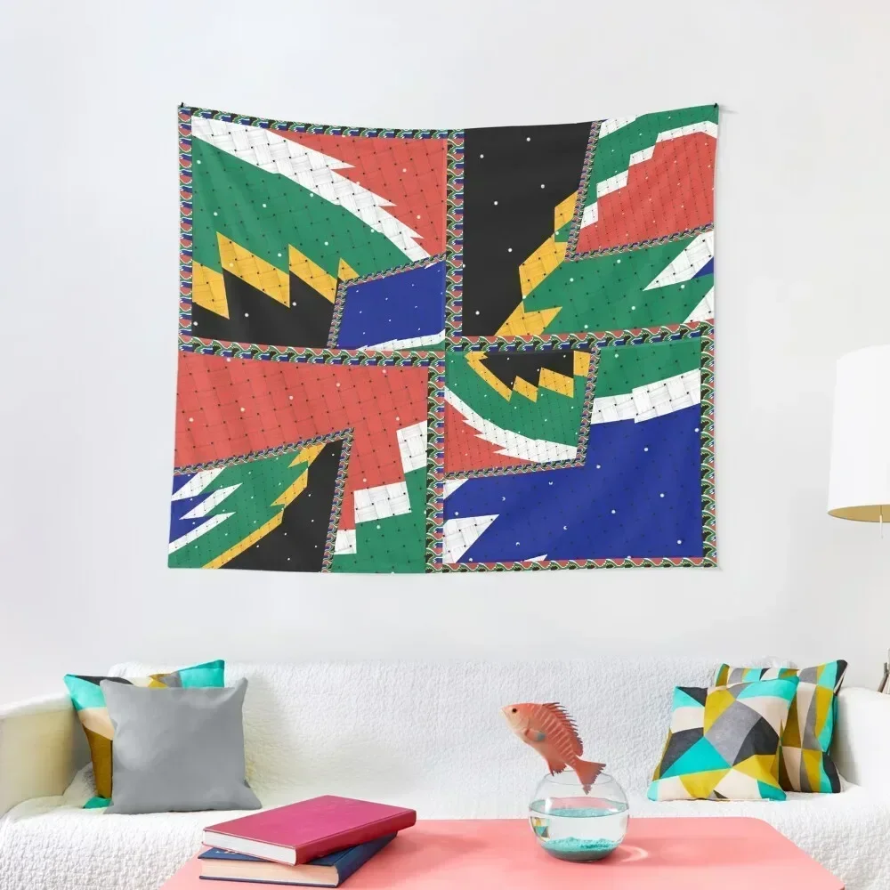 Attractive original abstract geometric artwork, inspired by the South African flag in a vintage style. Tapestry