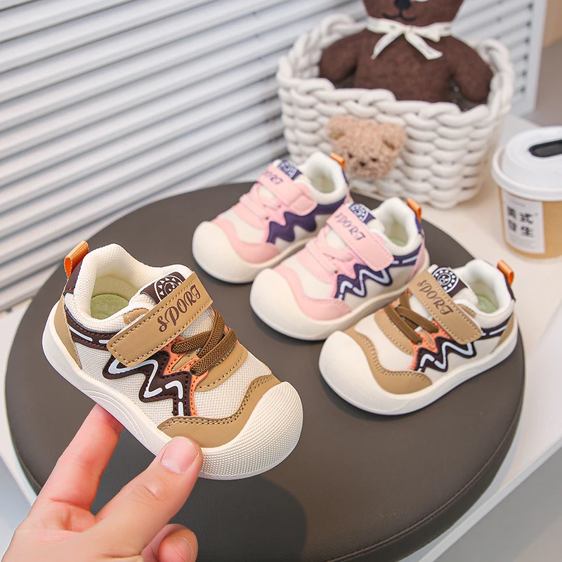 

Baby Walking Shoes Mesh Breathable Kids Sports Shoes Toes Capped Soft Sole 2025 New Fashion Toddler Flats Round Toes Size 18-29