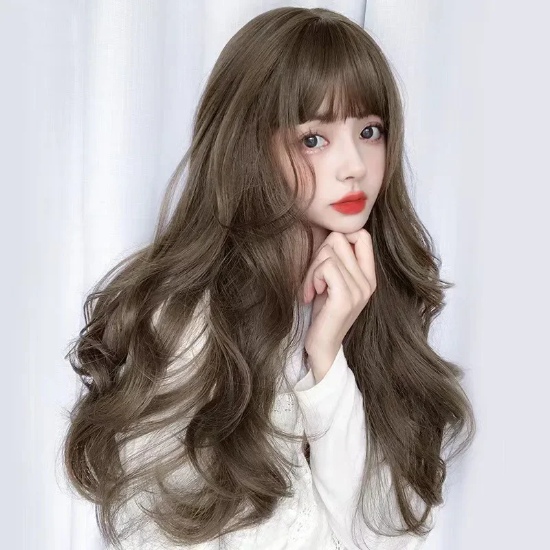 Brown Women's Long Simulated Hair Daily Wear High-temperature Silk Full Wig Festival Party Stage Performance Wigs