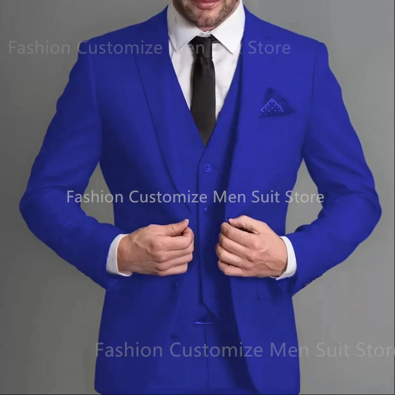 NONE Marineblaue Herrenanzüge, schmale Passform, Revers, Hochzeits-Smoking, 3-teiliges Set, maßgeschneidertes Business-Herrenkostüm (Blazer + Hose + Weste) 4
