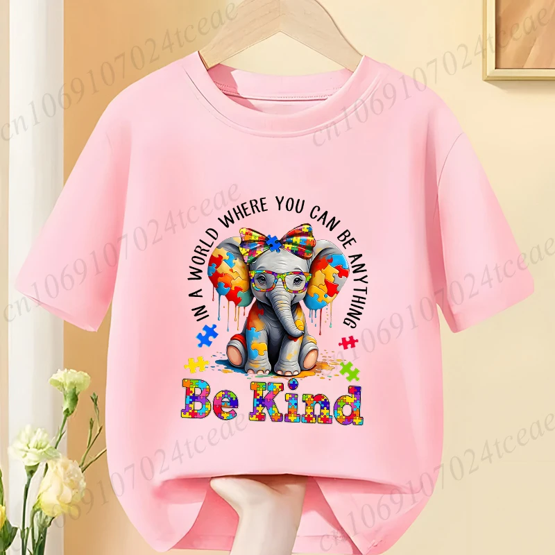 Elephant Autism Awareness Puzzle Adults Kids T-Shirt Fashion Acceptance Neurodiversity Shirt Summer Short Sleeve Tees