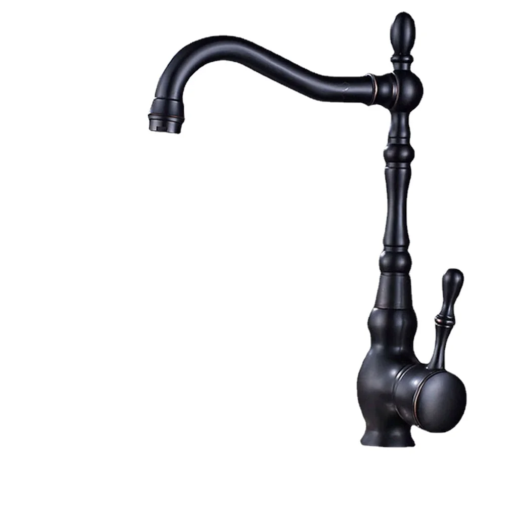 Euro Retro Oil Bronze Black Bathroom Taps Deck Mounted One Hole Brass Kitchen Faucet Bubbler Spout Hot Cold Wash Mixer Tap