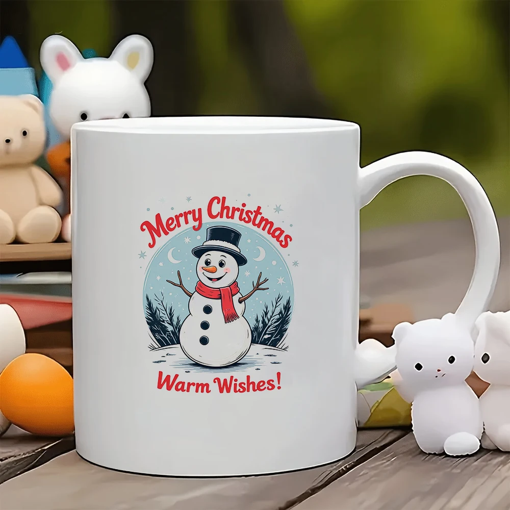 

11oz Snowman Christmas Cup + Cartoon Cuddly Gift Kids Water Cup Family Office Coffee Cup Warmest Christmas Wishes Cup