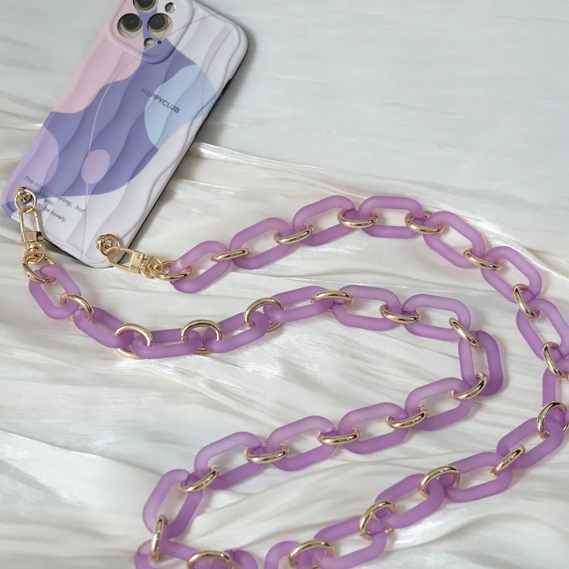 

New Phone Accessory Cellphone Chain Purple Matte Crossbody Metal Strap Phone Case Lanyard Acrylic Blue Hanging Cute Phone Chain