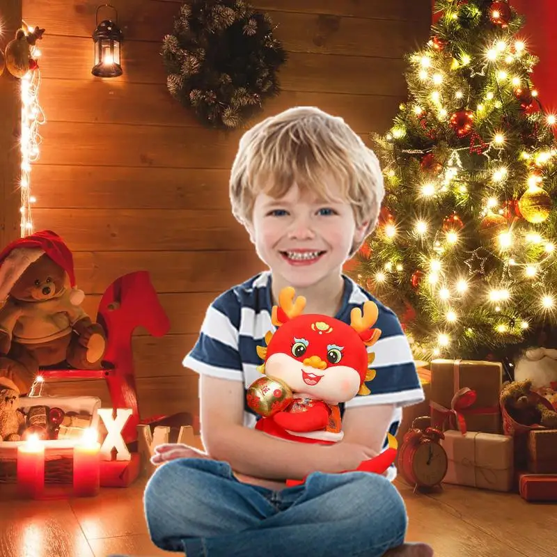 Peluche de dragón chino para decoración del hogar, juguetes de simulación de dragón, rojo de la suerte, suave, Año Nuevo Chino, Festival de Primavera, 2024