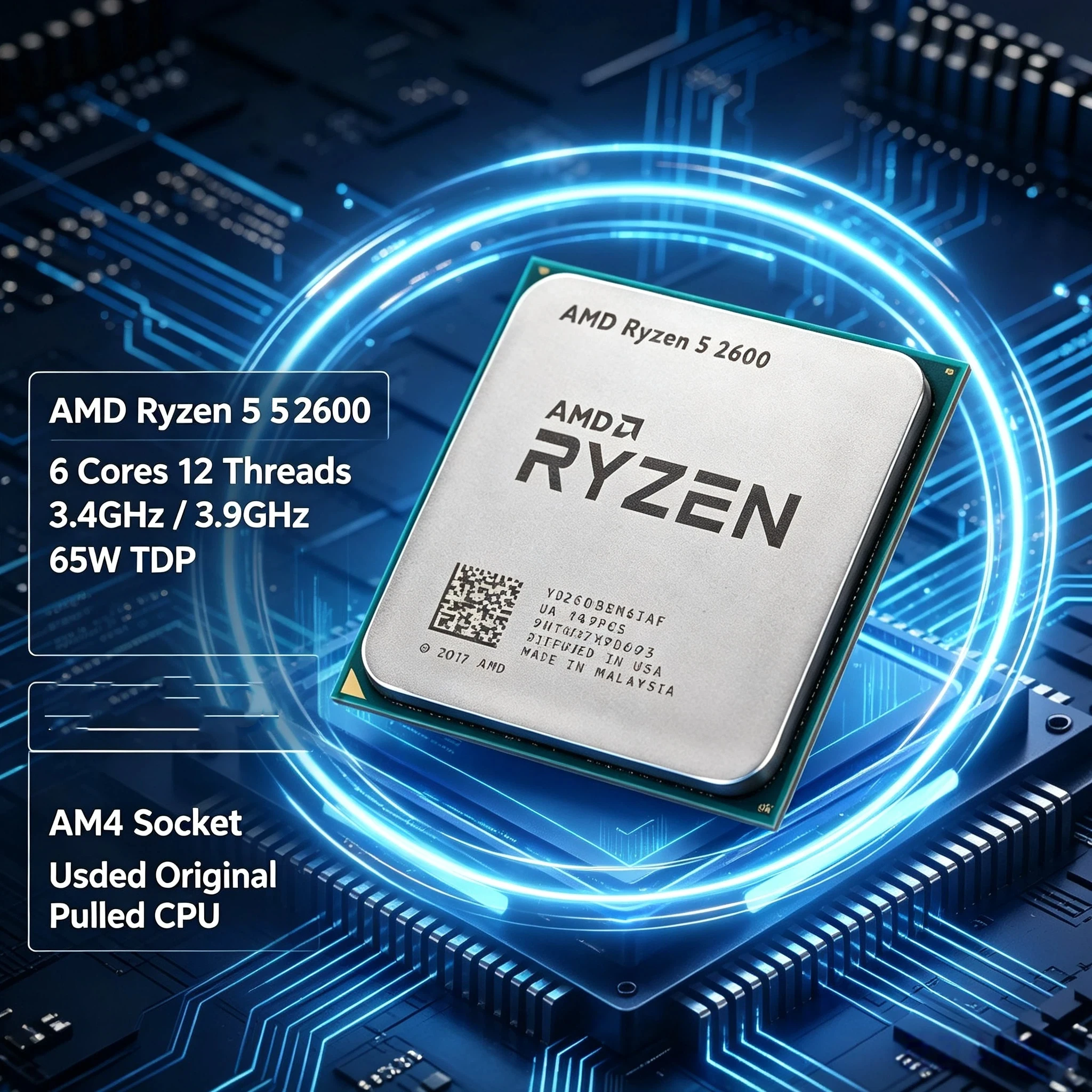 Ryzen 5 2600 AMD R5 2600 Gaming Desktop CPU 3.4GHz 16MB Cache No Integrated Graphics DDR4 Support Socket AM4 Processor