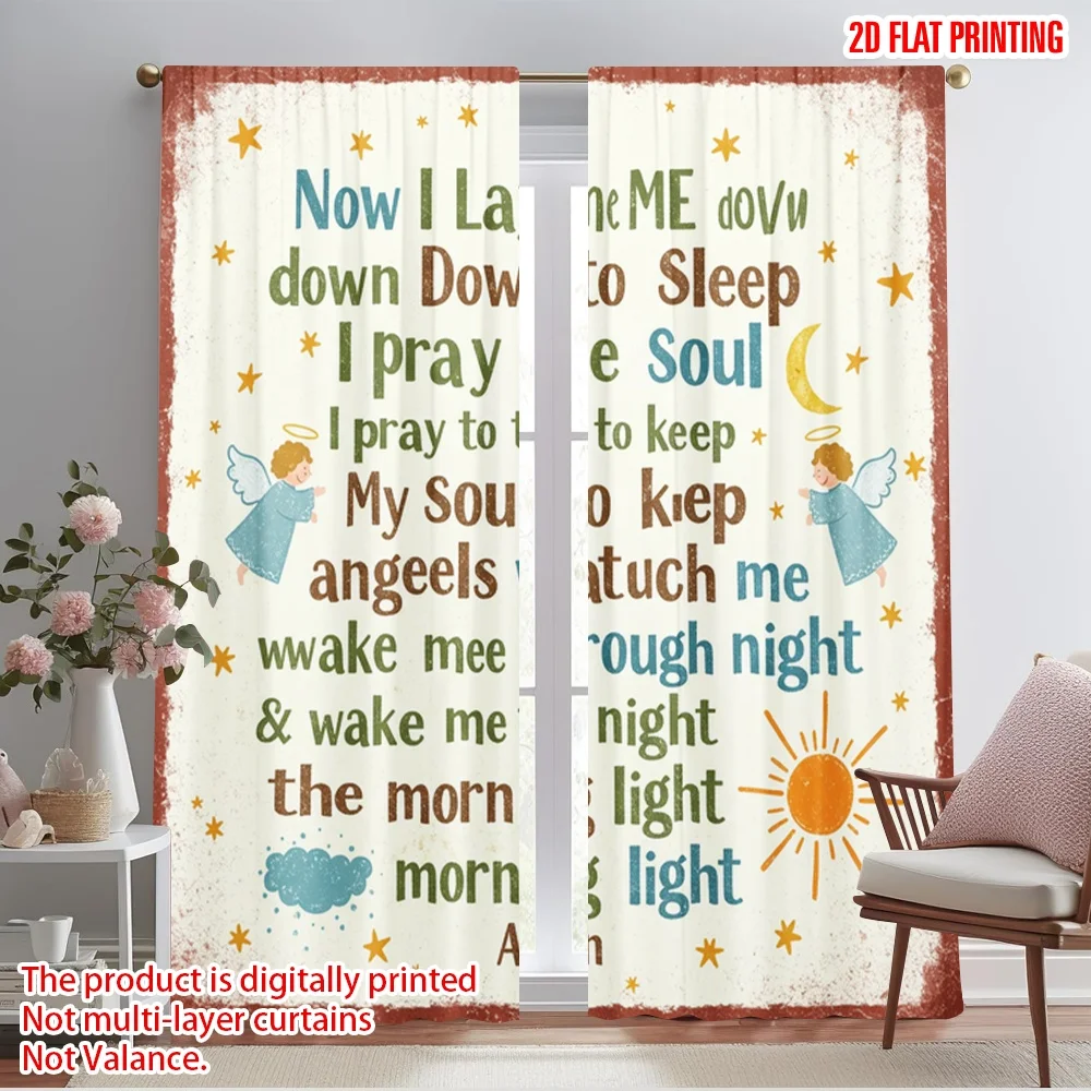 

2pcs 2D flat printing Scene Curtains Now I Lay Me Down Sleep 100% Polyester Fabric Without Electricity 0 Use for Holiday Parties