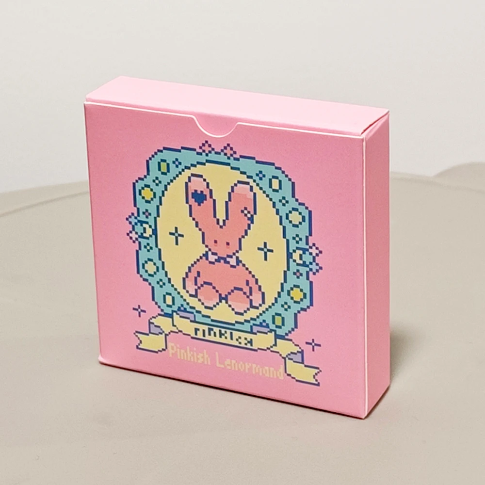 

Kawaii Pixel Art Pinkish Lenormand Deck - 42 Cute Rabbit Oracle Cards 7x7cm for Divination, Square Mini Deck Embossed Cardstock