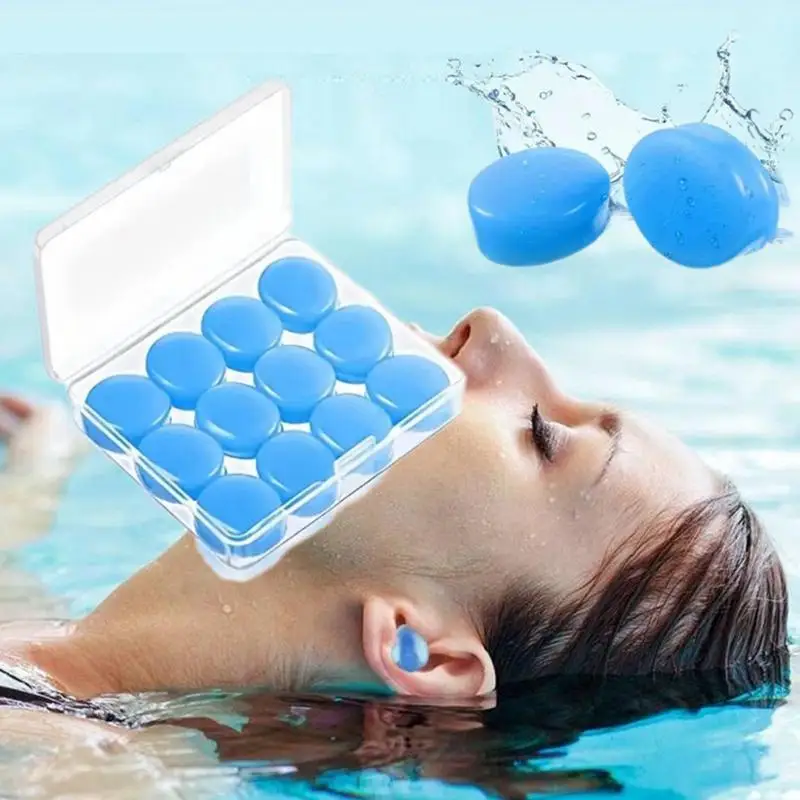 Bouchons d'oreille réutilisables en silicone pour la natation, bouchons d'oreille étanches pour dormir, suppression du bruit, bouchons d'oreille pour la plongée dans l'eau, 12 pièces