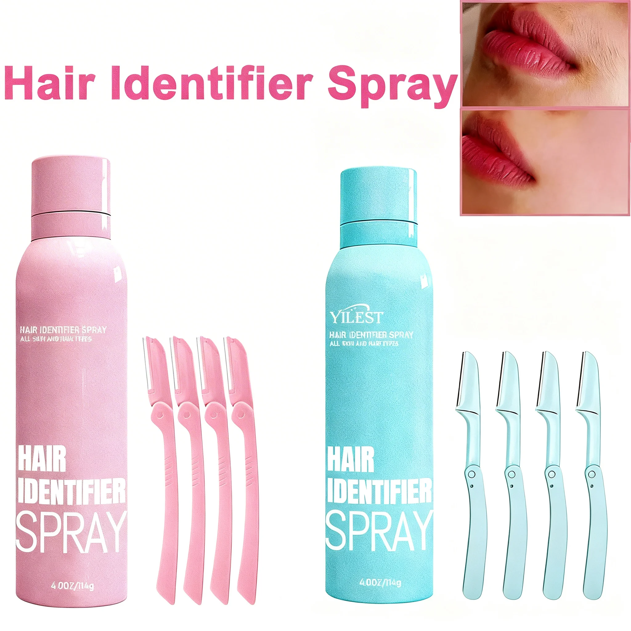 Spray Identificador de Pelos para Barbear Facial, Spray para Dermaplaning Corporal com Lâminas, Kit de Remoção de Pelos com Hidratante e Cuidados com a Pele
