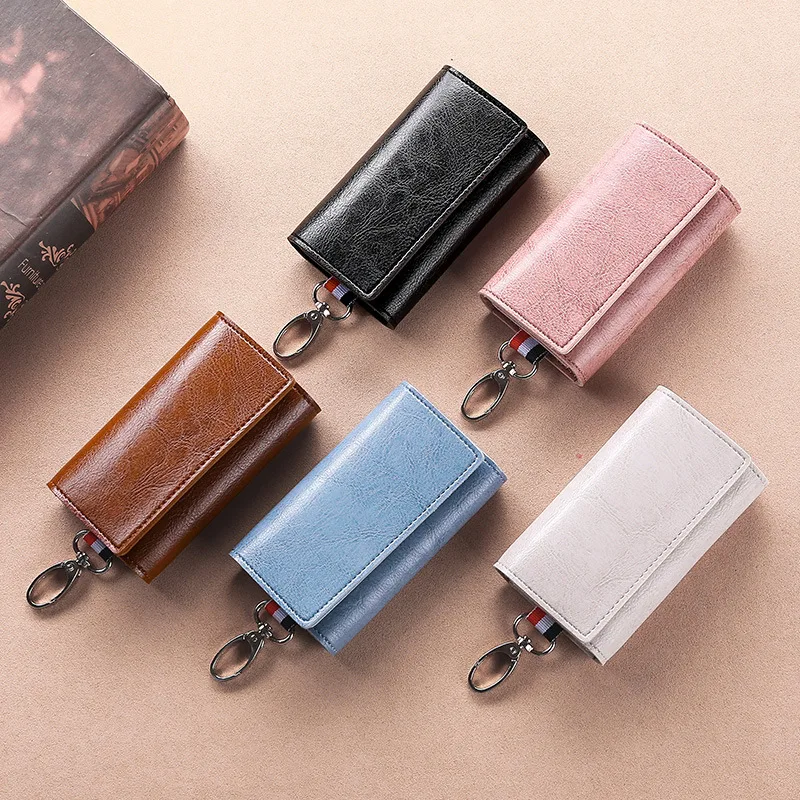 

PU Leather Key Holder - 6 Hook Organizer with Cash/Card Slot & Foldable Design (Waist/Bags Charm Hanging - for Men/Women/Travel)