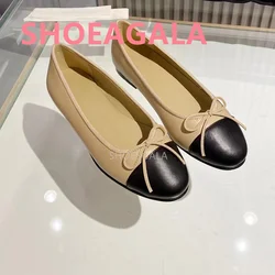 Genuine Leather Butterfly Shallow Mouth Women's Ballet Shoes 2024 Classic Elegant Round Toe Women Flat Shoes Single Shoe Student