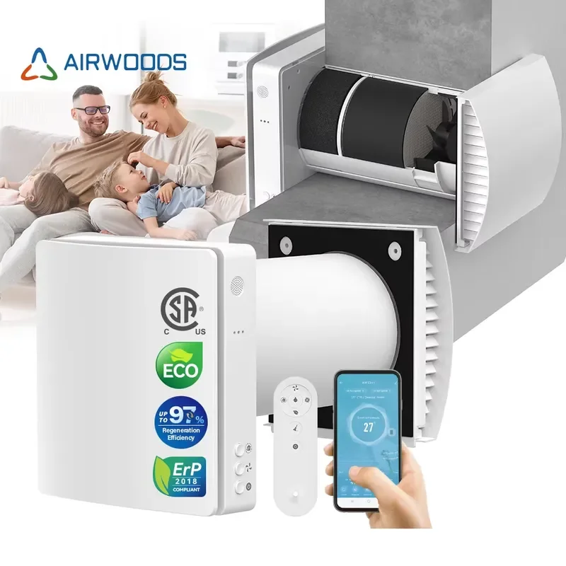 Ultra Quiet Single Room ERV With 97% Regeneration Efficiency Ceramic Honeycomb Heat Recovery Ventilator For Bedroom Hotel