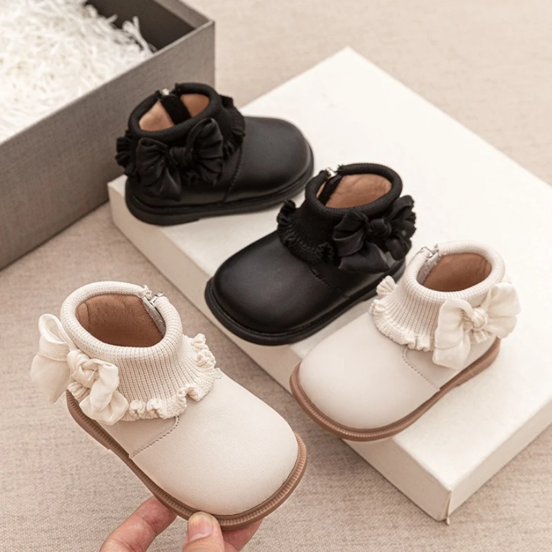 

Child Korean version princess boot 2025 new cute girls lace child soft soled boot fashionable girl anti slip snow learning boots