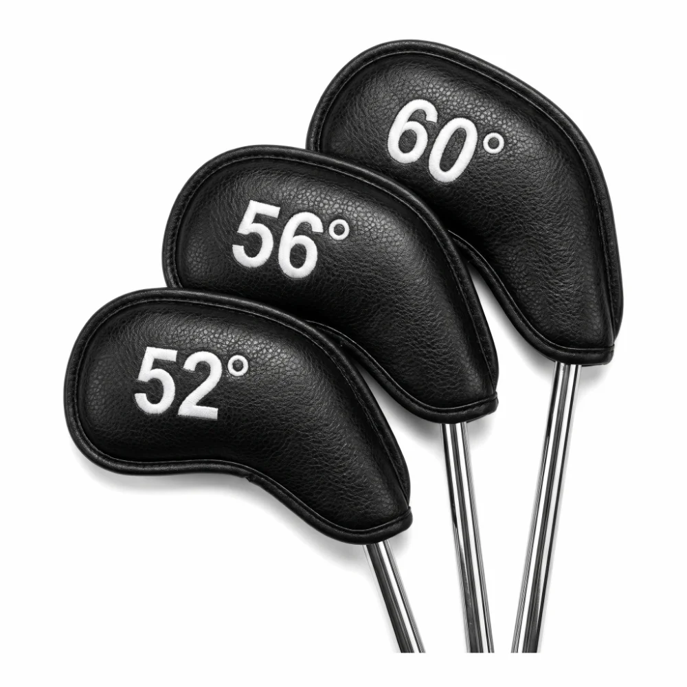 3/8pcs PU Leather Golf Head Cover Plain Texture Embroidered Number Iron Head Cover Lychee Texture Soft Lining Club Headcover