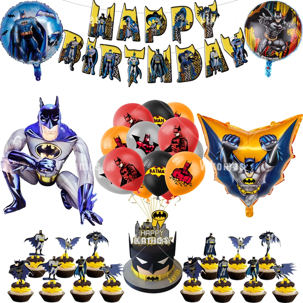 Batmaned Foil Balloons Superhero Latex Ballons Happy Birthday Banner Hero Party Decoration Boy Cake Topper Disposable Tableware