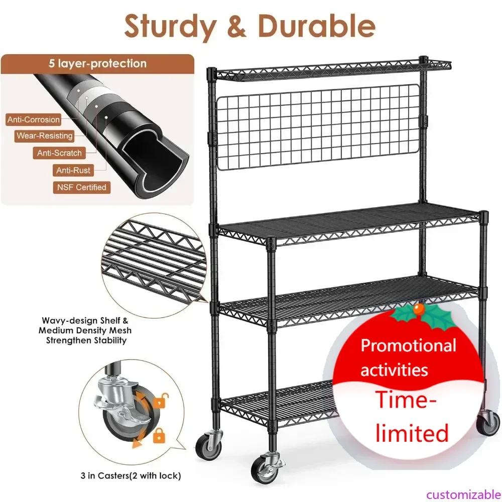 

Hot salesCustomizable Bakers Rack with Storage & Wheels, 42 Inch Microwave Stand Kitchen Shelves, 4-Tier Heavy Duty Storage Rack