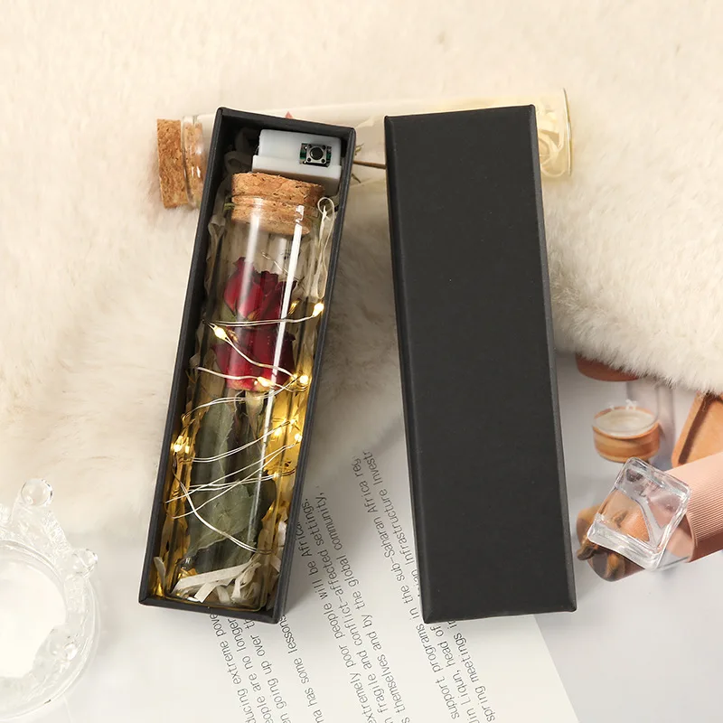 Mini Wishing Bottle Dried Flower Rose Glass Test Tube Drifting Bottle Preserved Flower Rabbittail Plants Wedding Decoration