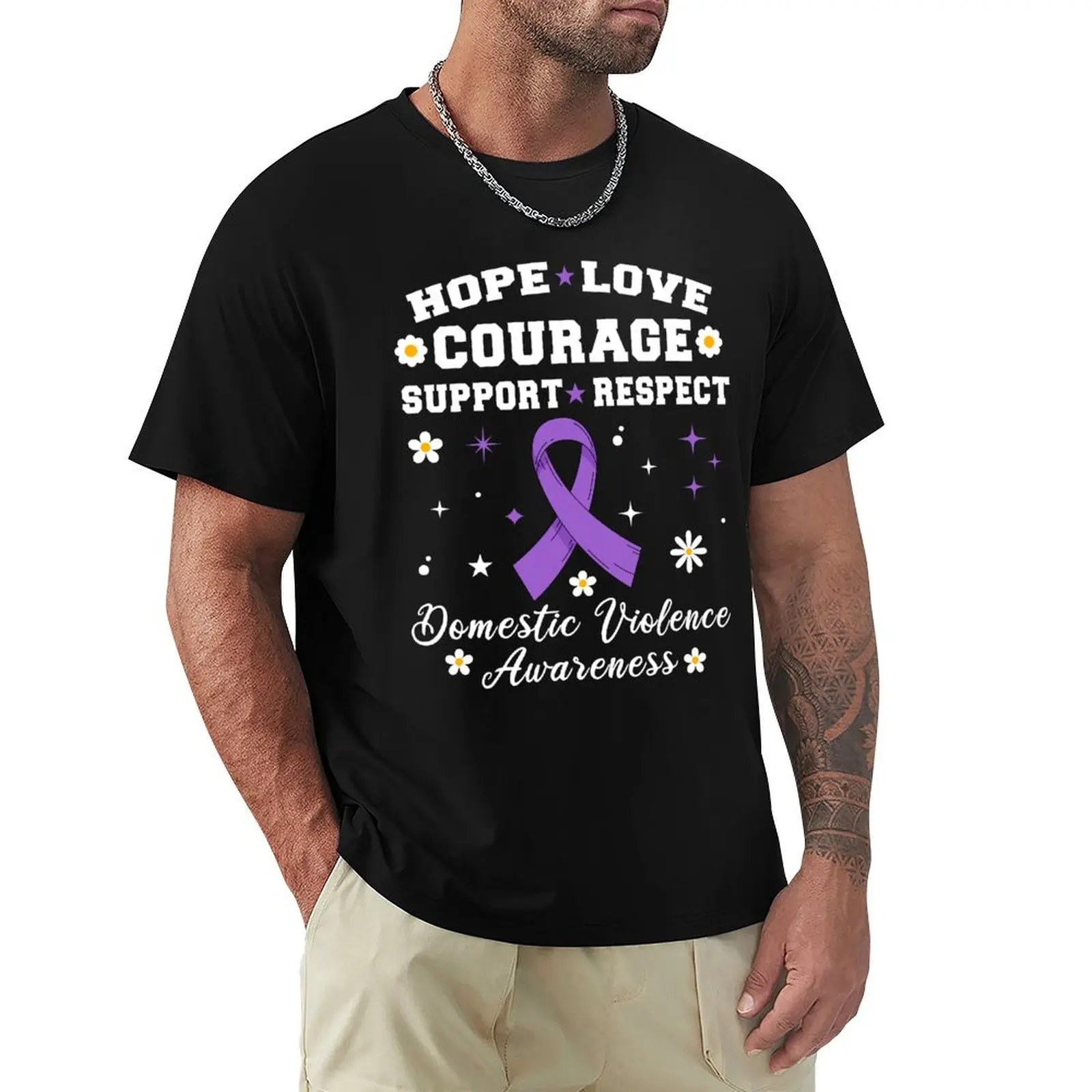 

Domestic Violence Awareness Love Support Purple Ribbon T-Shirt sweat shirts men graphic