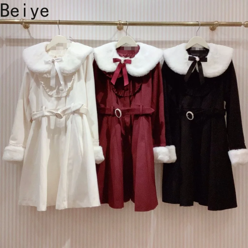 Daily Pure Original Style Wool Coat for Women Sweet and Cute Pearl Buckle Woolen Coat Female Japanese Style Sweet Overcoat