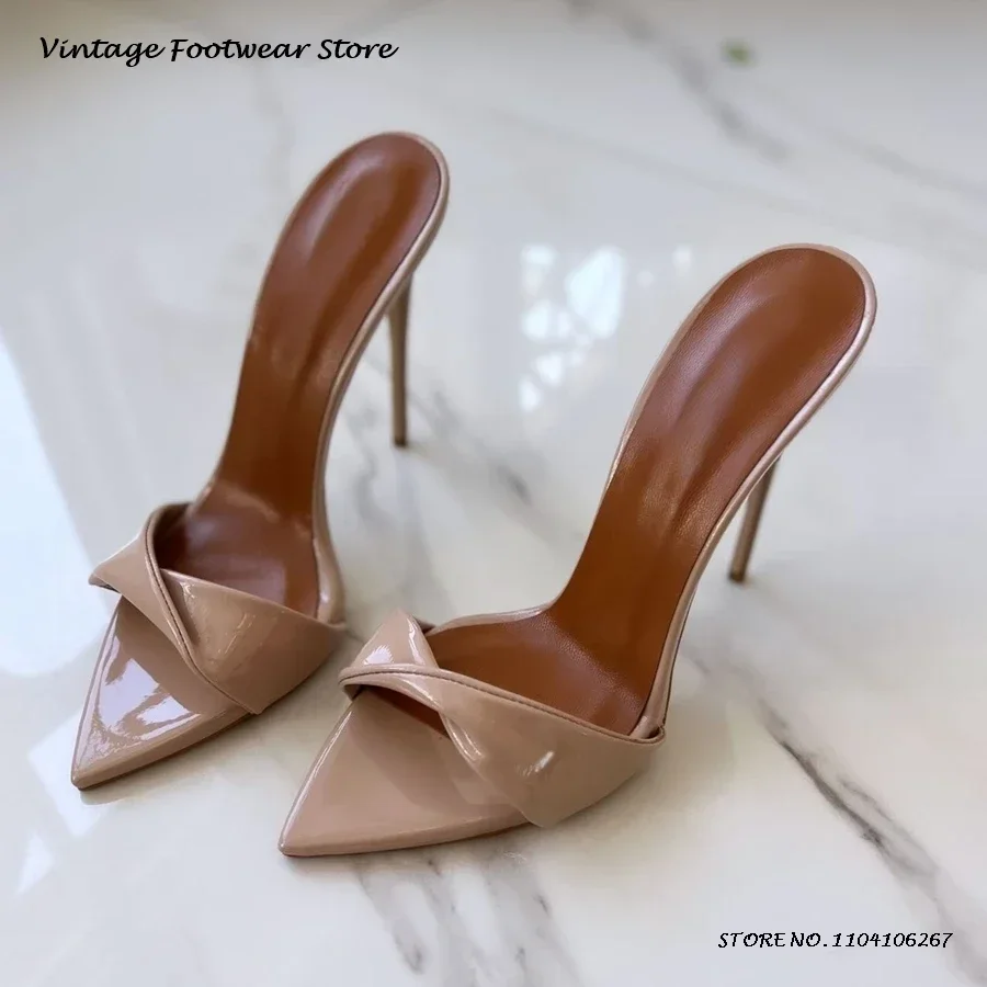 

Super High Heeled Twist Cover Mules Sexy Pointed Open Toe 12cm High Stiletto Heels Women's Summer Street Style Trending Shoes