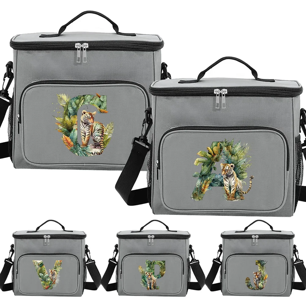 Student Lunch Box Portable Cooler Shoulder Lunch Bags Thermal Organizer Handbag Camping Storage Boxes Jungle Tiger Letter Print