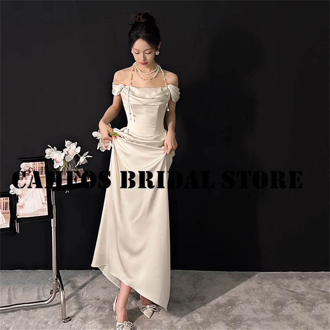 

SONDR Custom Made Satin High End Wedding Dresses Off the Shoulder Mermaid Elegant Evening Ivory Bride Gowns Women Bridal Dresses