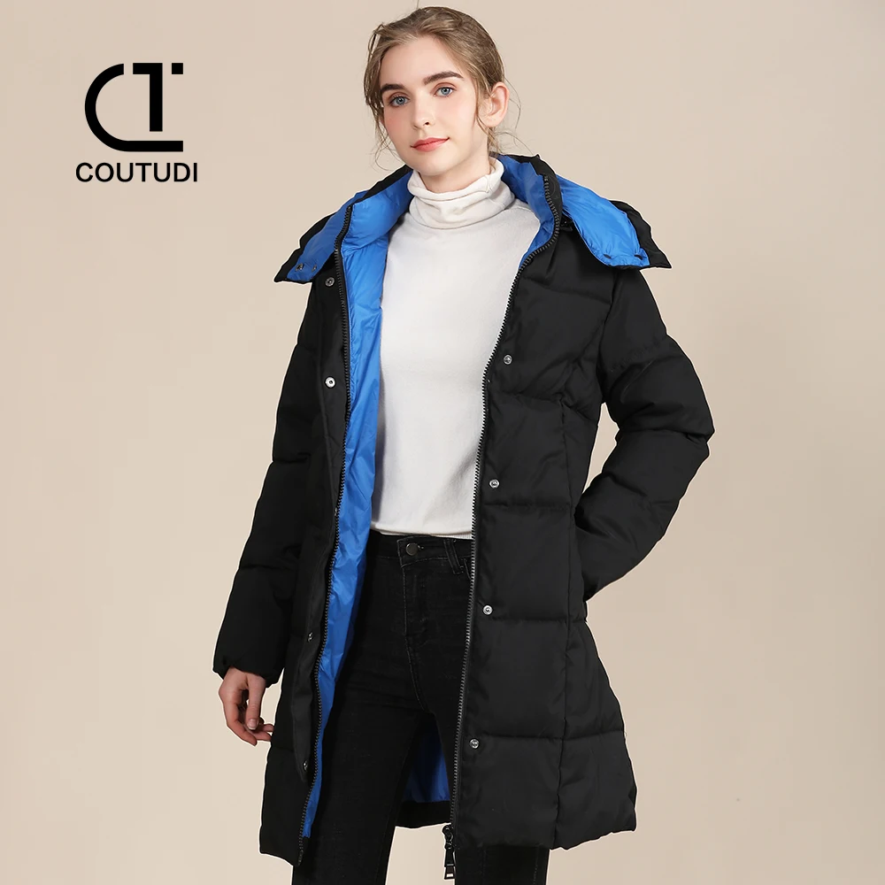 COUTUDI-Parkas largas con capucha para mujer, abrigo informal, chaquetas cálidas, combinación de colores, prendas de vestir de moda, ropa de