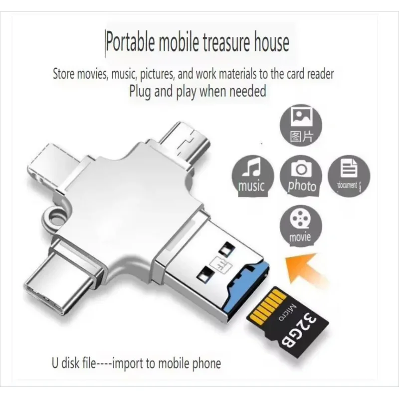 Lector de tarjetas Micro SD de memoria 4 en 1 para IPhone Ipad Android Mac PC cámara tipo C iluminación Usb C lector Android lector portátil