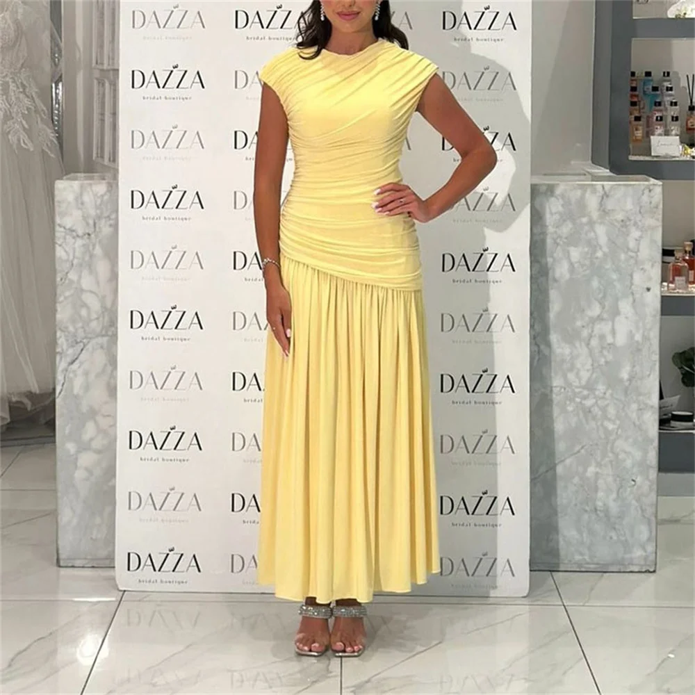 ROYET Elegant O Neck Mermaid Prom Gown Ankle Length Tulle Sleeveless Pleat Classic Formal Evening Dress For Woman Customized