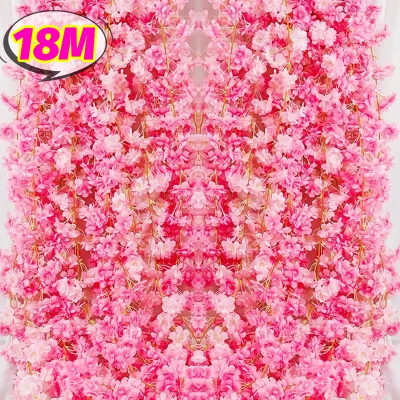 Pink Sakura Artificial Flowers Garland Cherry Blossoms Vines Garden Arch Decor Fake Flower Wedding Party Home Decoration Rattan