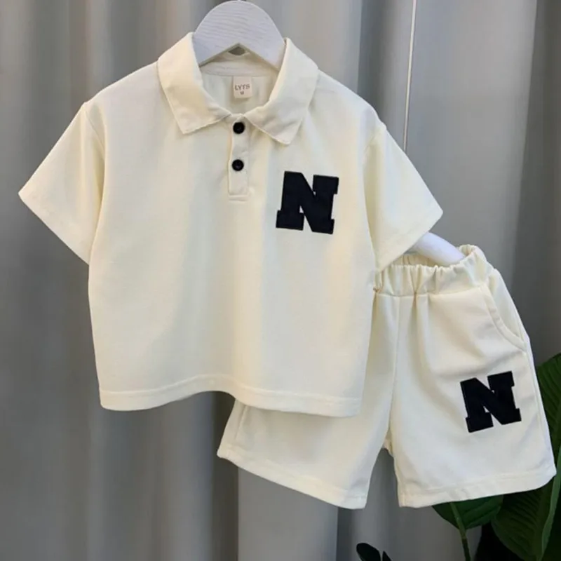 

Kids Clothes Summer Boys Set 2023 New Arrival Solid Color Short Sleeve Tos+Shorts Cotton Two Piece Set Boy Sport Suit