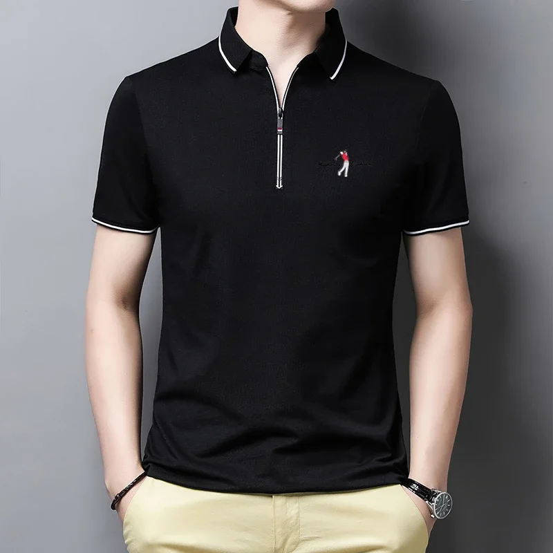 New Men's Casual and Fashionable Solid Color Embroidered Short Sleeved Polo Shirt