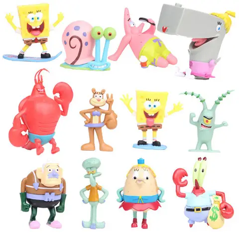 12 unids/set tamaño grande Bob Esponja figuras de acción de juguete para niños jugando regalo Anime Patrick Star Krabs colección modelo figuras muñecas