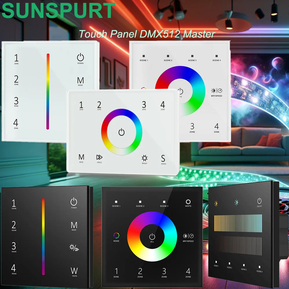 5Skydance T11-1 T12-1 T14-1 AC 110V 220V 4 Zones Dimming /Color Temperaure /RGBW Touch Panel DMX Master Controller for LED Strip
