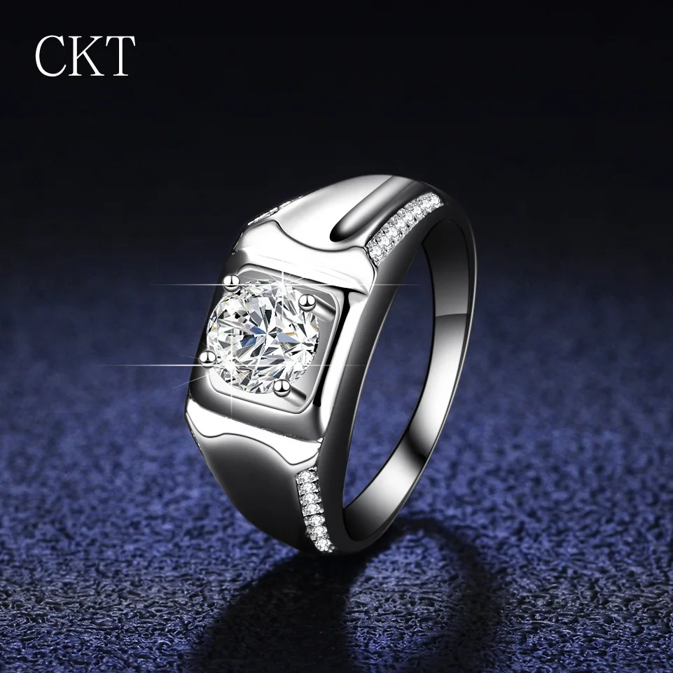 Platinum Pt950 Jewelry Luxury Rings For Men Moissanite 1 Ct D VVS1 Inlay Diamond Stone Engagement Wedding