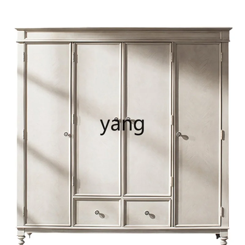 Yjq solid wood retro old wardrobe villa luxury storage bedroom large wardrobe can be customized