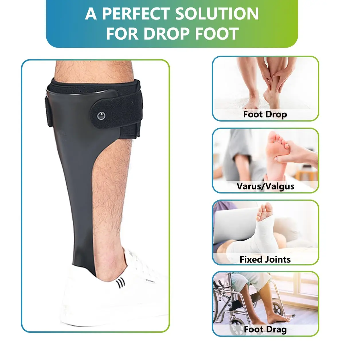 AFO Drop Foot Brace Orthosis, Medical Ankle Foot Support Stabilizer, Lightweight Foot Drop Corrector Brace for Men and Women