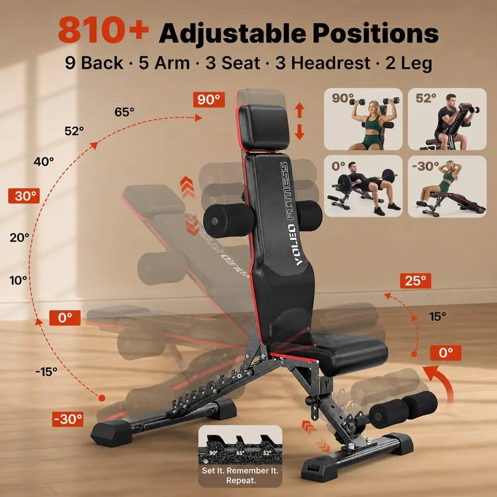 Adjustable Weight Bench with Bench Press Stand, Foldable, Extended Head & Elbow Pad for Users up to 7' Tall