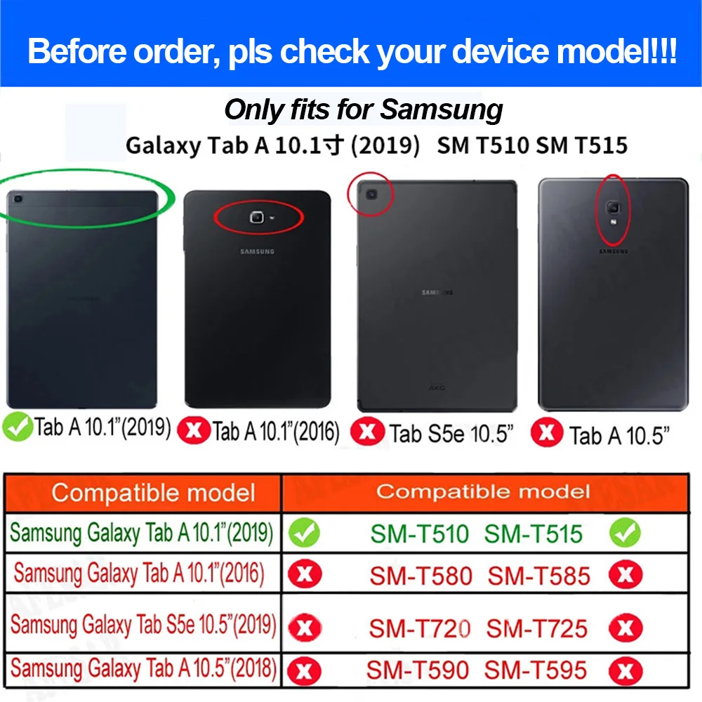 360 Rotating Case for Samsung Galaxy Tab A 10.1(SM-T510/T515) Tablet, Flip Slim Portable Leather Protective Sleeve