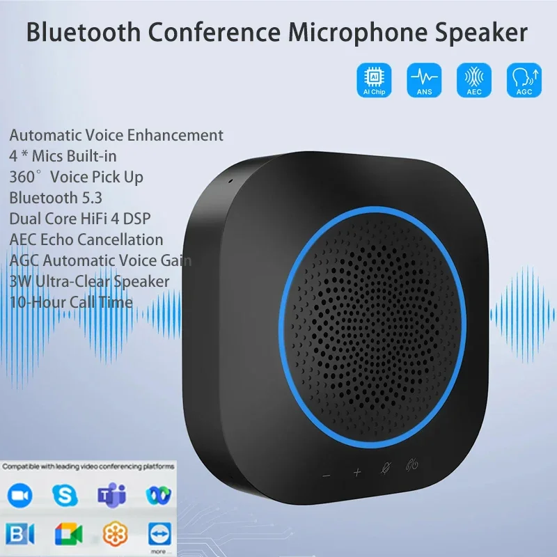 

Conference Speaker Microphone Portable Bluetooth Wireless speaker with 4 High-Sensitivity Omnidirectional Speaker For Meeting